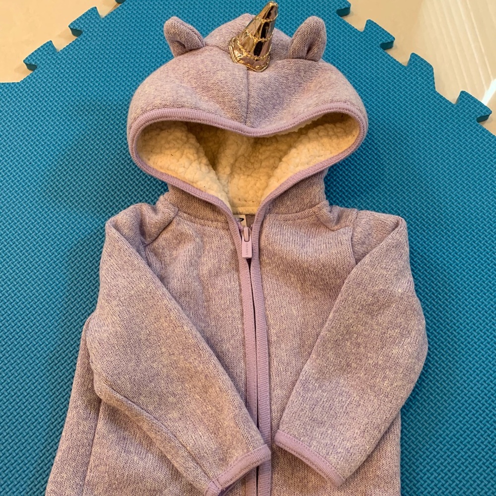 Toddler girl purple unicorn hoodie Sherpa hood
